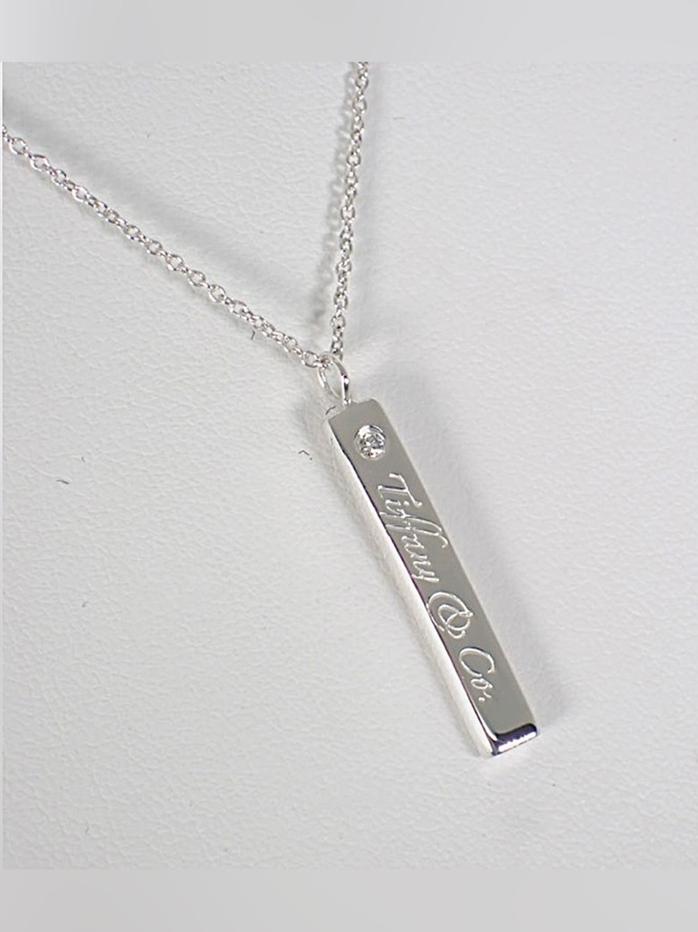 Tiffany & Co. 925 Sterling Silver Tiffany Notes Diamond Bar Pendant Necklace